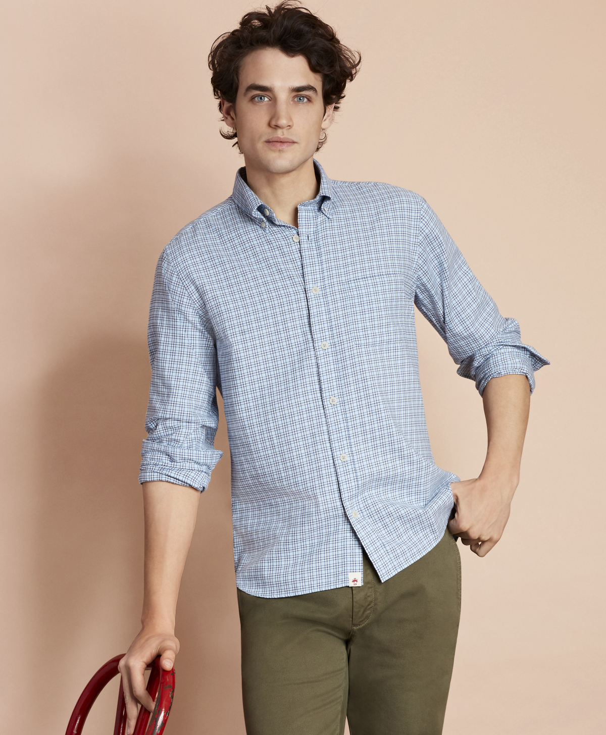Checked Brushed Twill Sport Shirt